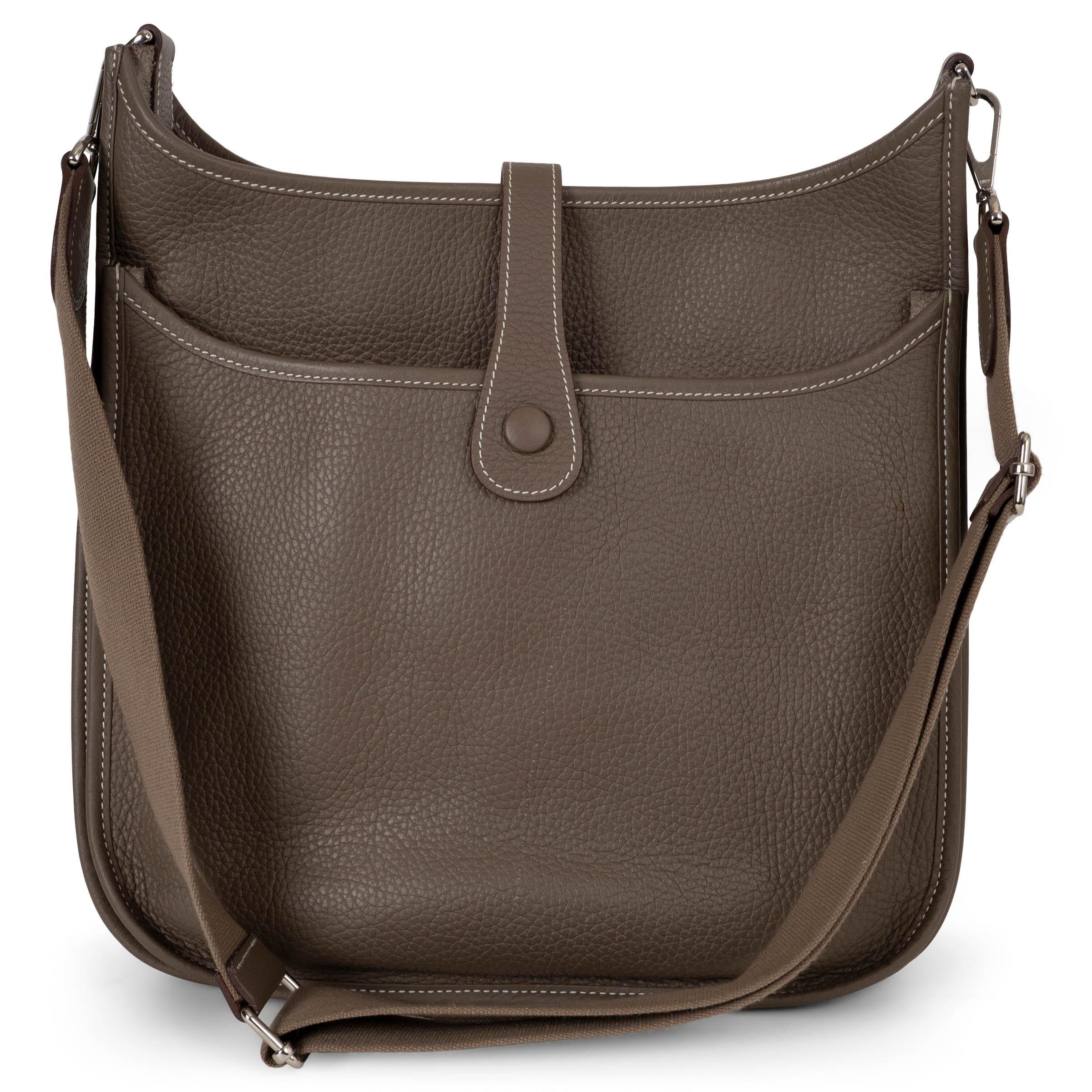 Gris HERMES Etoupe taupe Clemence cuir EVELYNE 33 Sac à bandoulière Phw en vente