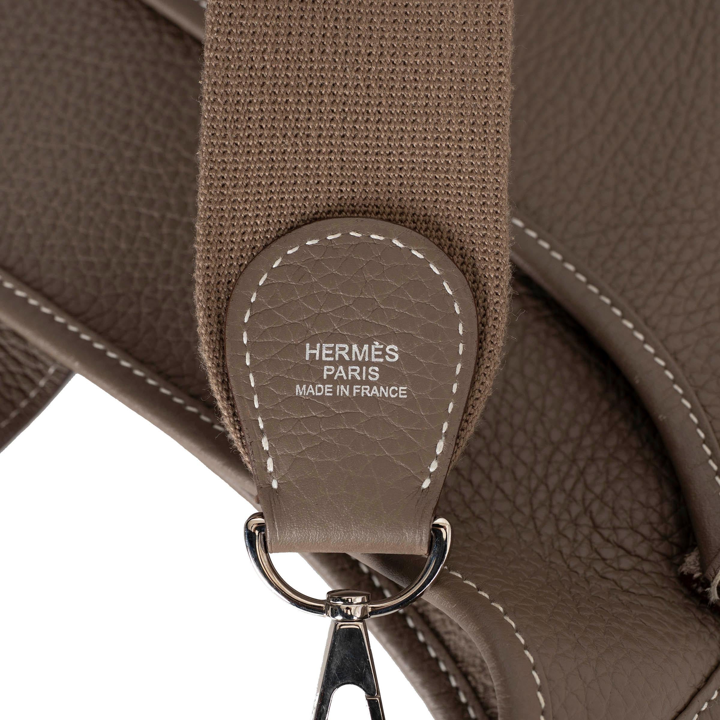 HERMES Etoupe taupe Clemence cuir EVELYNE 33 Sac à bandoulière Phw en vente 3