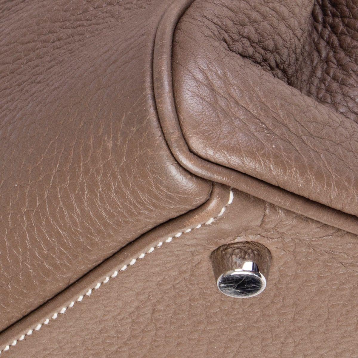 Women's HERMES Etoupe taupe Clemence leather & Palladium JPG KELLY 42 Shoulder Bag