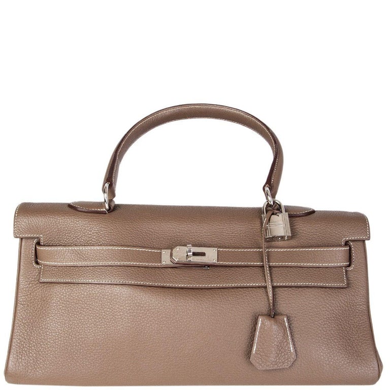 HERMES Etoupe taupe Clemence leather and Palladium JPG KELLY 42 Shoulder Bag  at 1stDibs