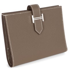 HERMES Etoupe taupe Epsom leather BEARN COMPACT Wallet Phw