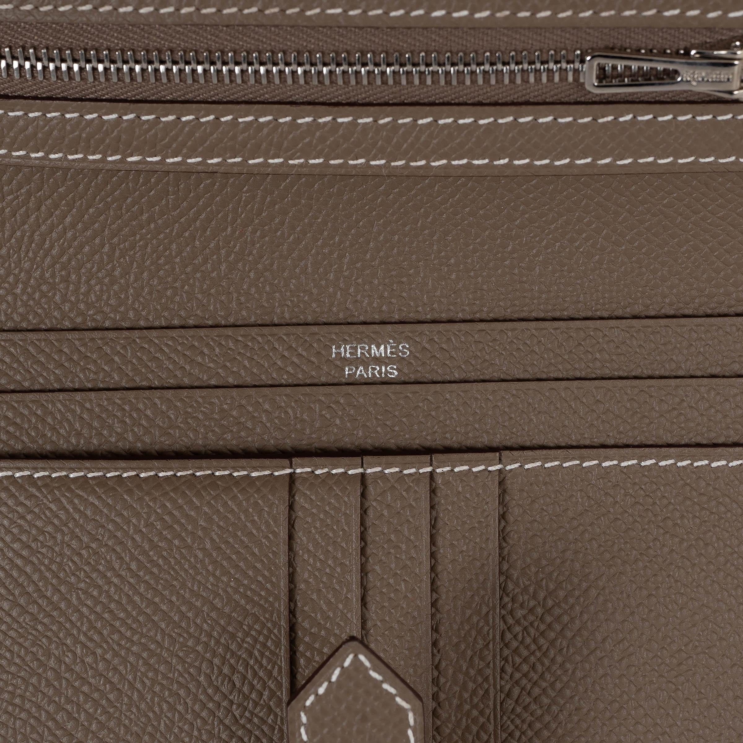 HERMES Etoupe taupe Epsom pelle BEARN COMPACT Portafoglio Phw in vendita 1