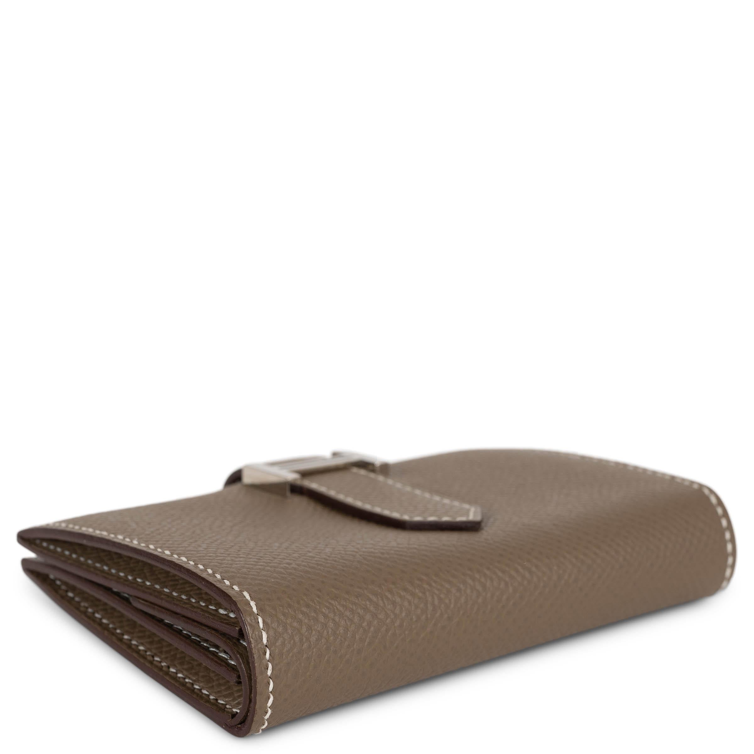 Brown HERMES Etoupe taupe Epsom leather BEARN MINI Wallet Phw For Sale