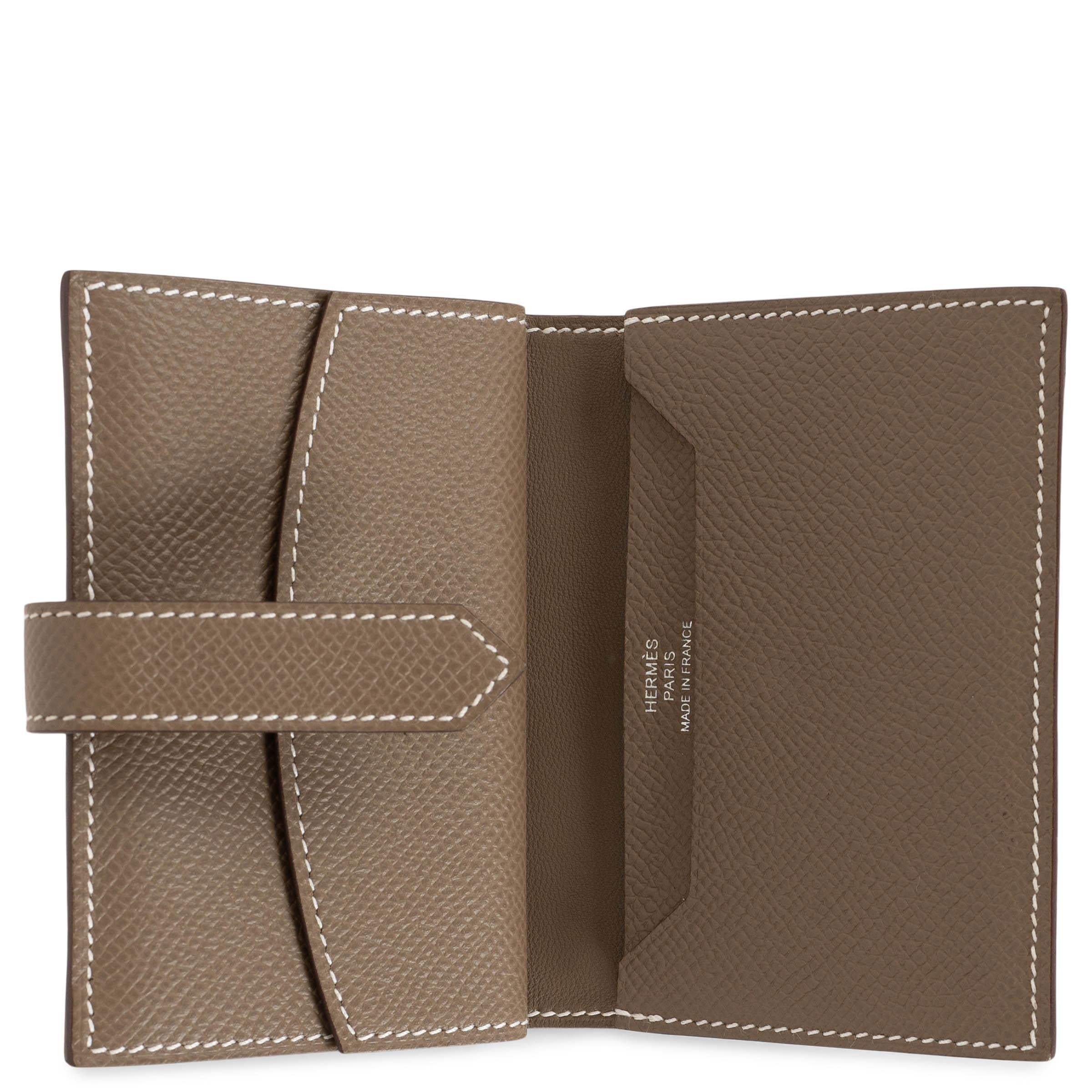 HERMES Etoupe taupe Epsom leather BEARN MINI Wallet Phw In Excellent Condition For Sale In Zürich, CH