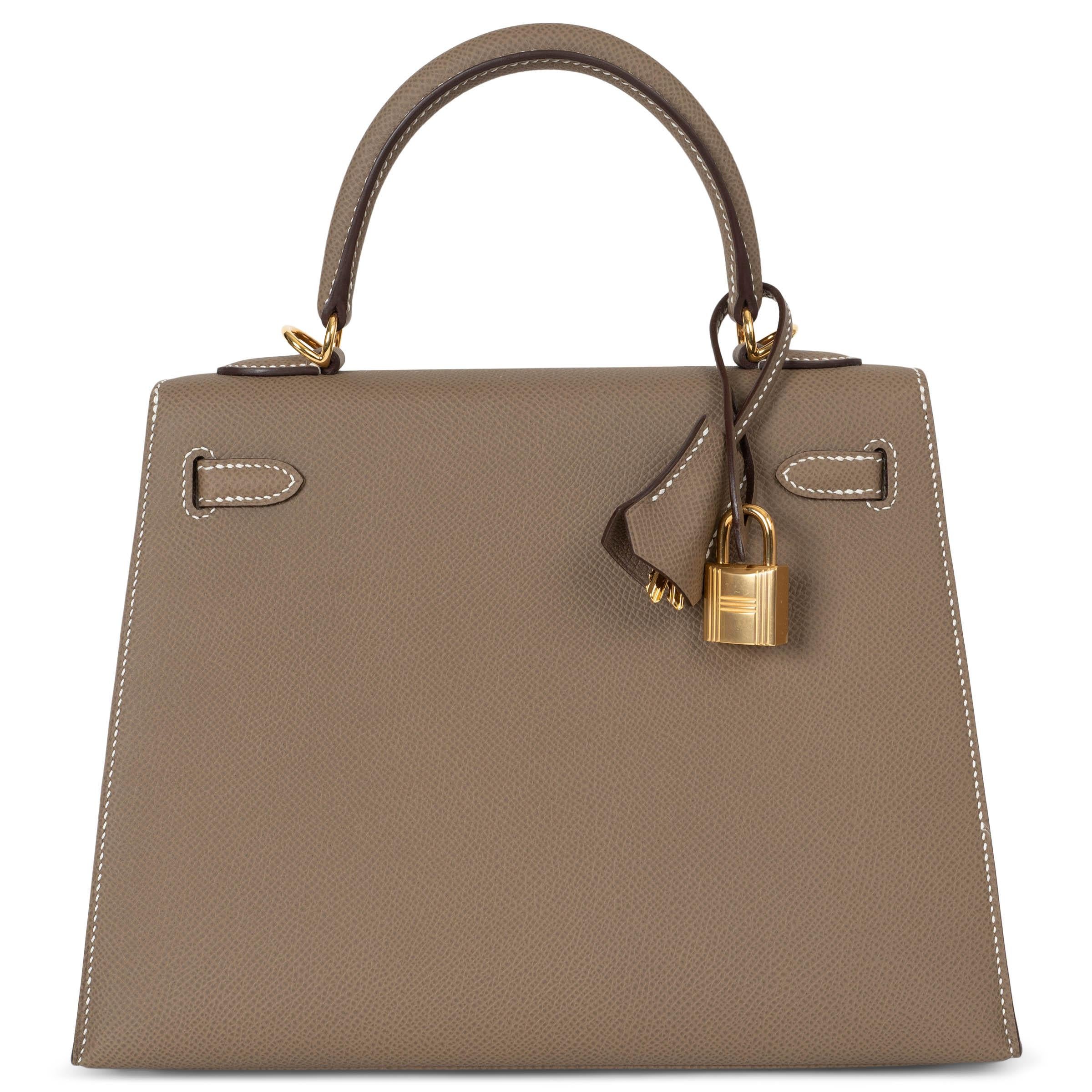 Brown HERMES Etoupe taupe Epsom leather KELLY 25 SELLIER Bag Ghw For Sale