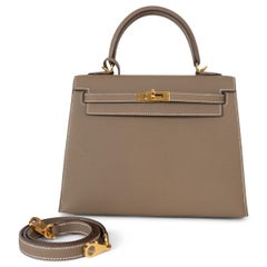 HERMES Etoupe taupe Epsom pelle KELLY 25 SELLIER Borsa Ghw