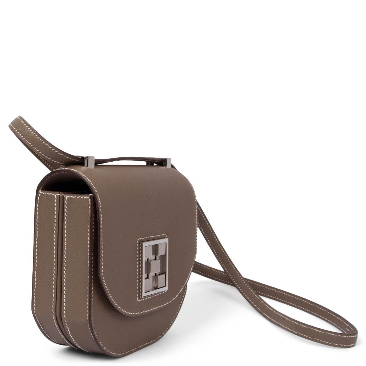 Hermes Mini 21 24/24 Bag Etoupe Evercolor Swift Palladium Hardware Handbag