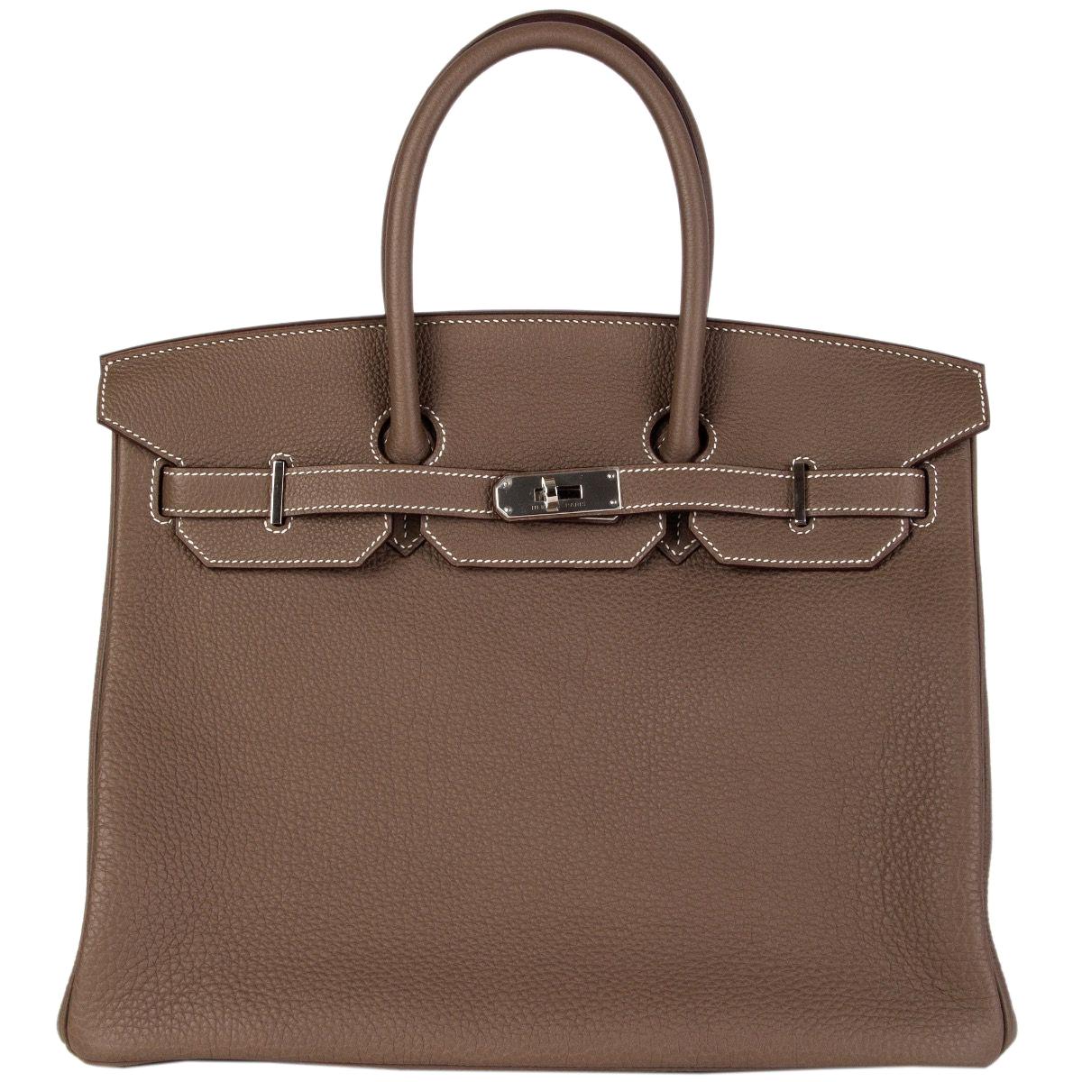 HERMES Etoupe taupe grey Togo leather & Palladium BIRKIN 35 Tote Bag