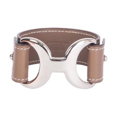 HERMES Etoupe taupe leather BABYLONE Bracelet Cuff