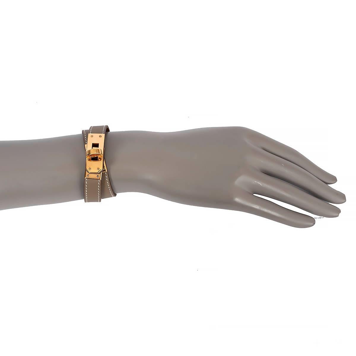 HERMES Etoupe taupe leather KELLY DOUBLE TOUR Bracelet T3 Rose Gold 2
