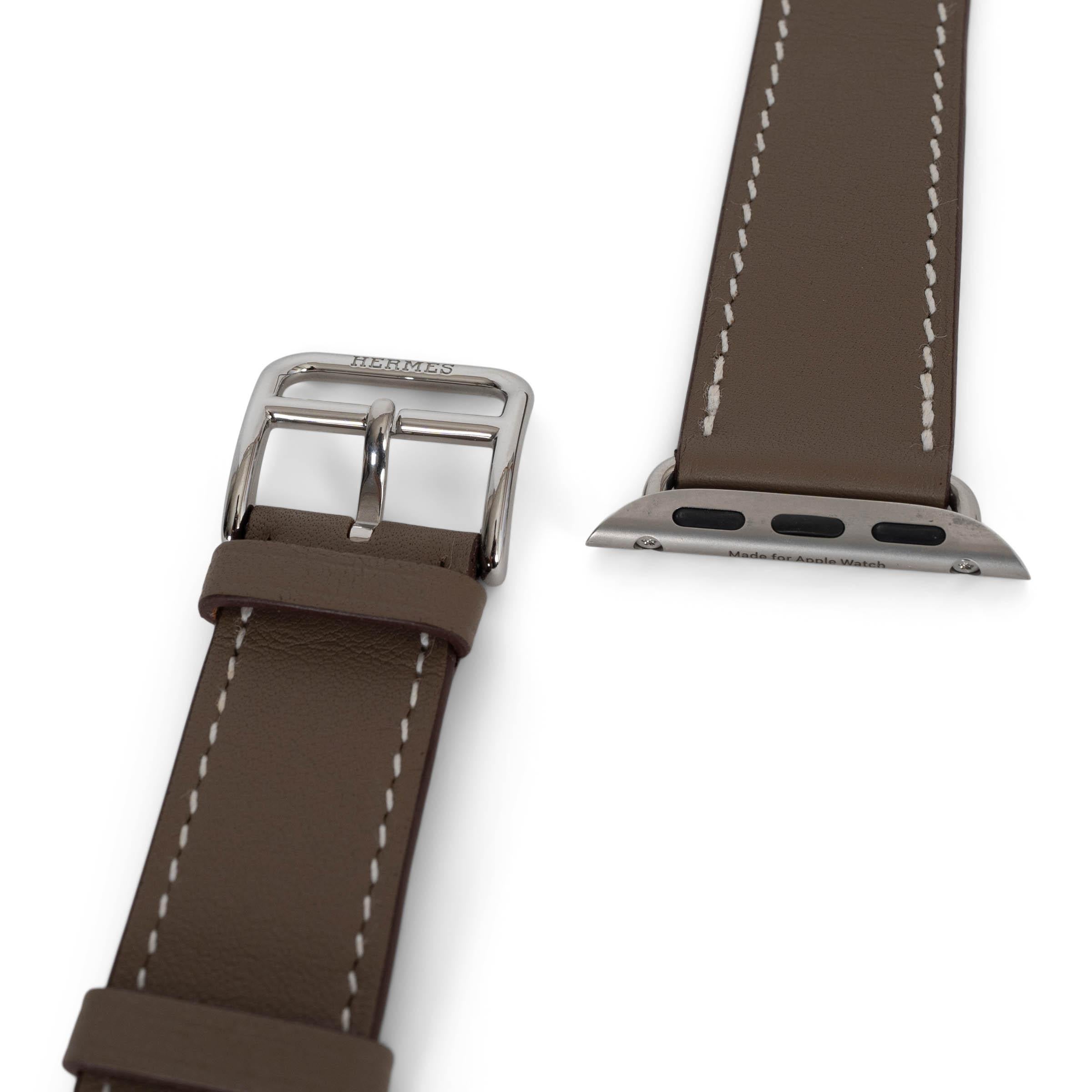 HERMES Etoupe taupe Swift Leder APPLE WATCH SINGLE TOUR STRAP 42MM im Angebot 1