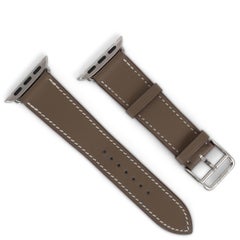 HERMES Etoupe taupe Swift in pelle OROLOGIO APPLE SINGLE TOUR STRAPPO 42MM