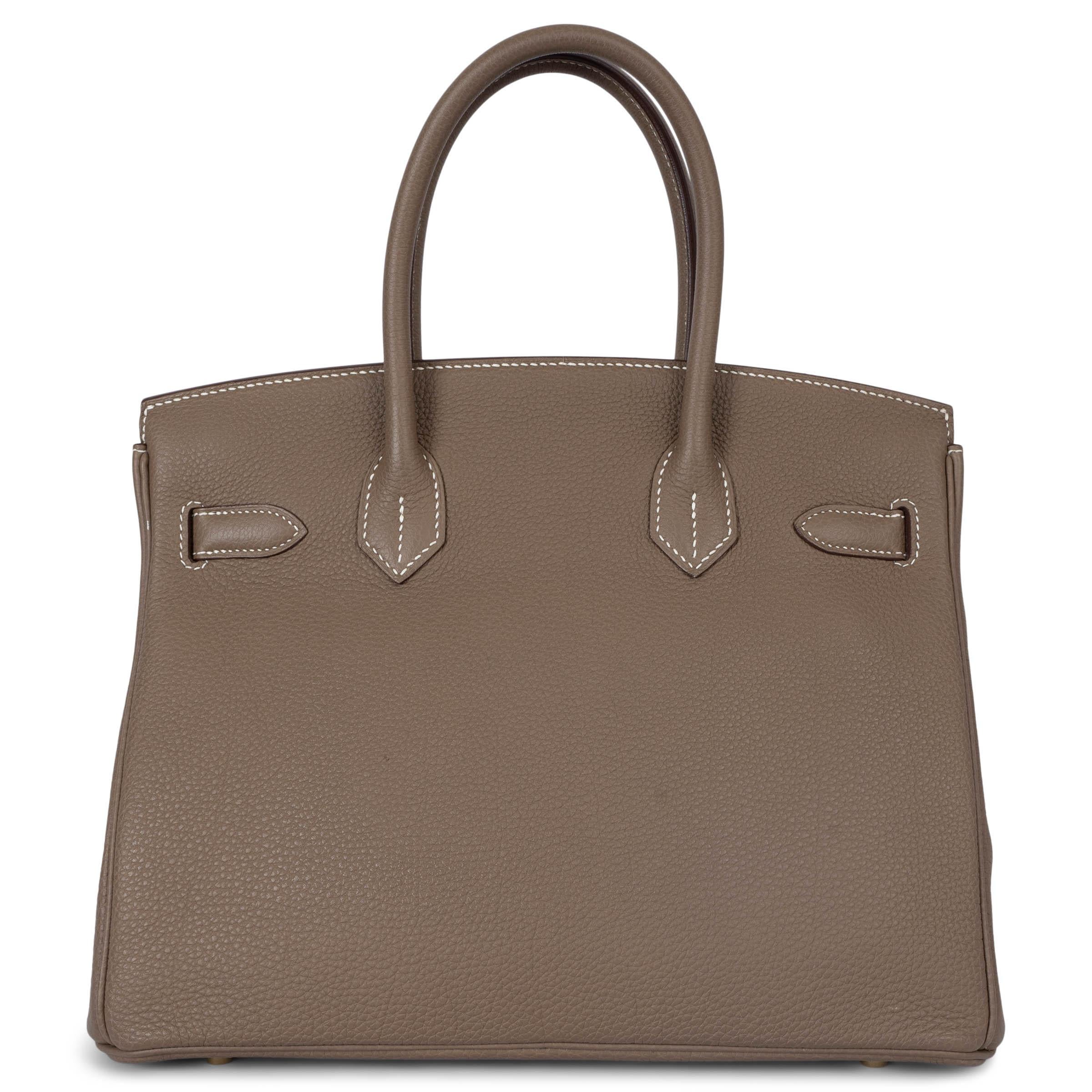 Brown HERMES Etoupe taupe Togo leather BIRKIN 30 Bag Ghw For Sale