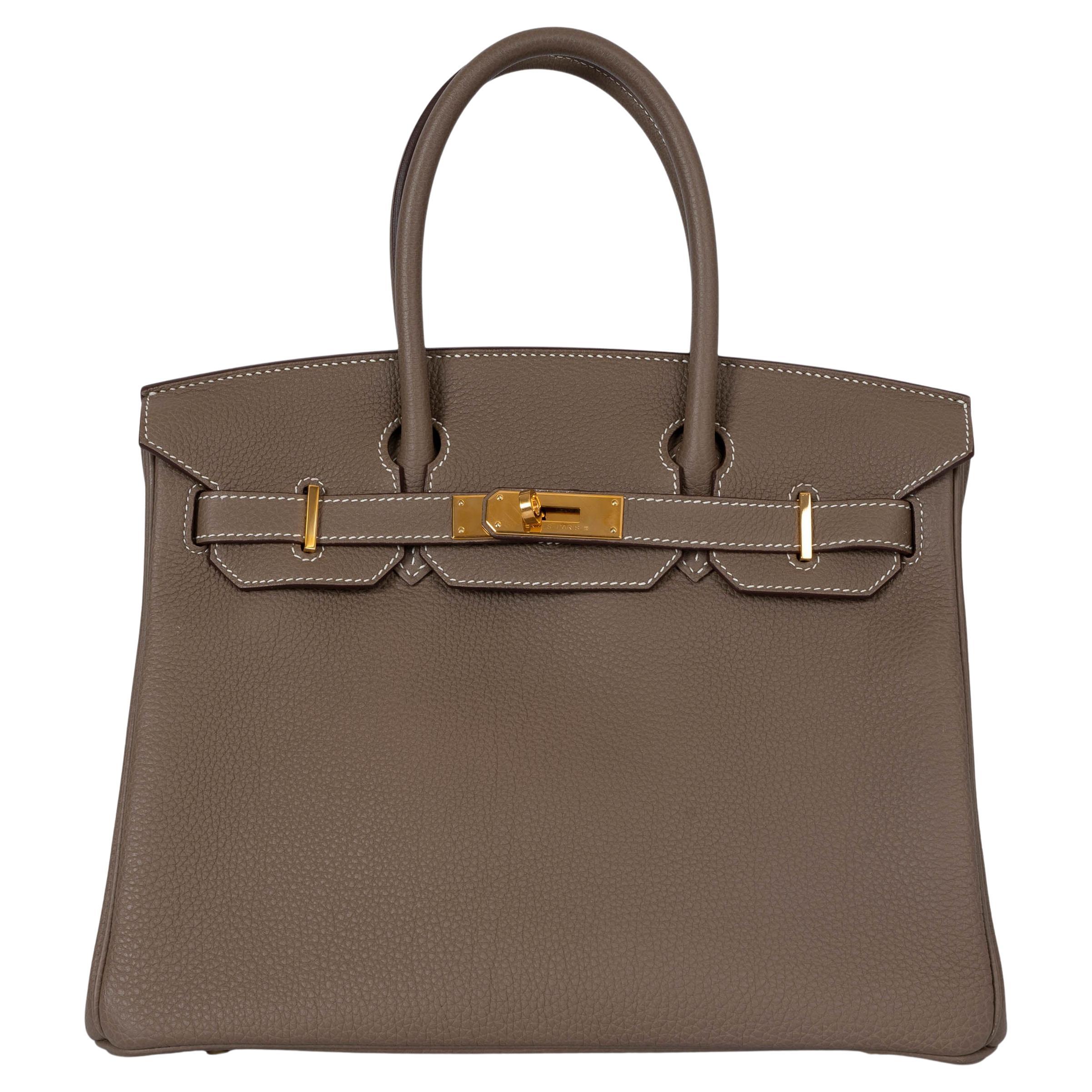 HERMES Etoupe taupe Togo leather BIRKIN 30 Bag Ghw For Sale