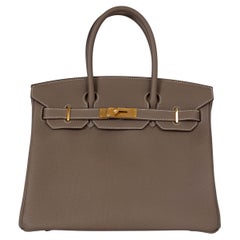 HERMES Etoupe taupe Togo leather BIRKIN 30 Bag Ghw
