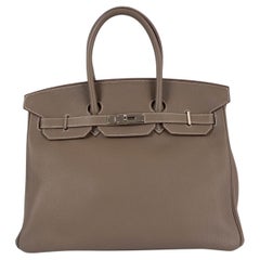 HERMÈS Sac BIRKIN 35 couleur taupe étoupe en cuir Togo avec finitions en palladium