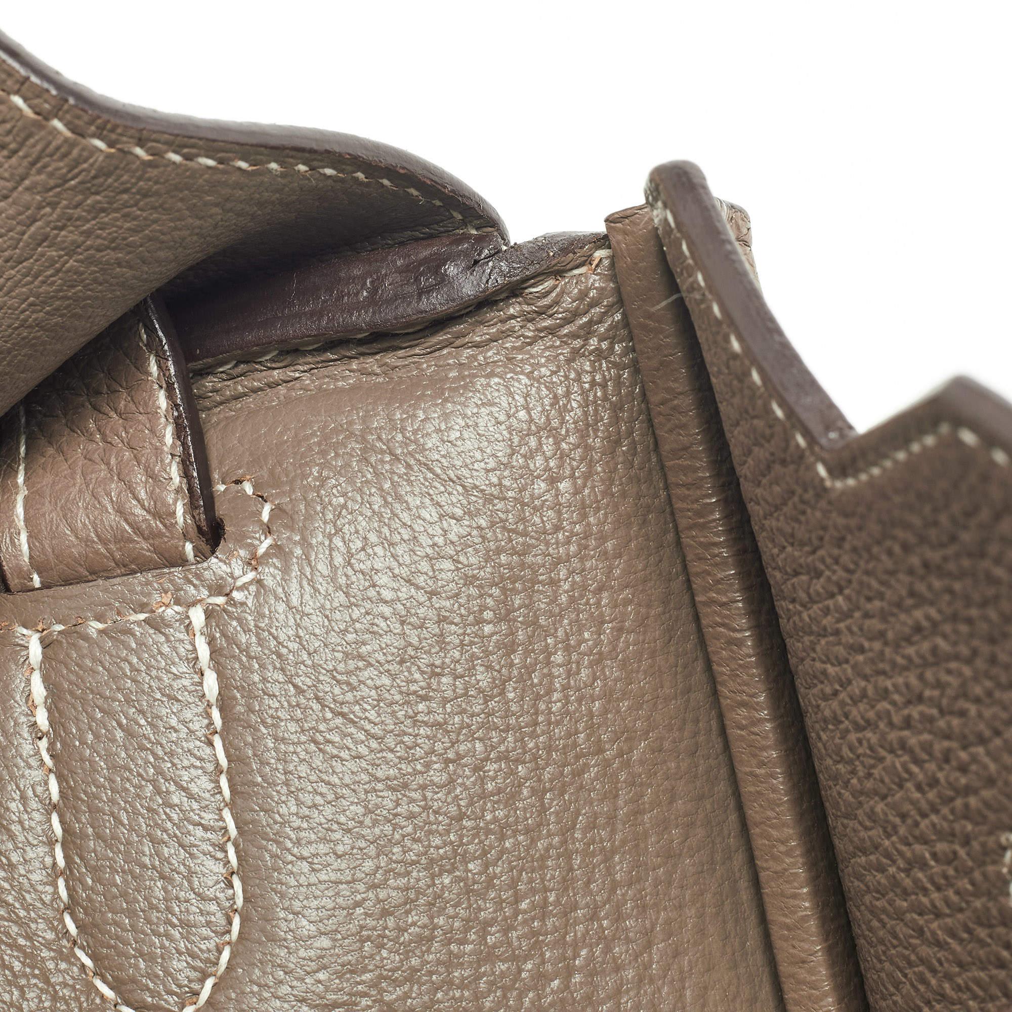 Hermes Etoupe Taurillion Clemence Leather Palladium Finish Birkin 30 Bag For Sale 12
