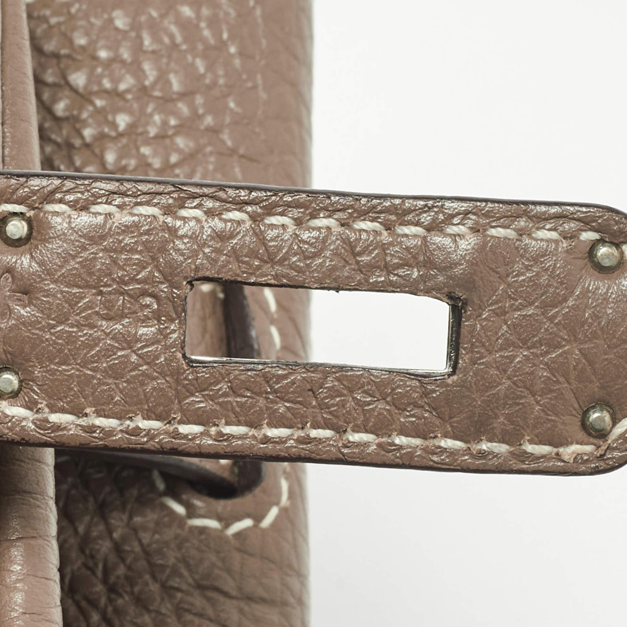Hermes Etoupe Taurillion Clemence Leather Palladium Finish Birkin 30 Bag For Sale 13