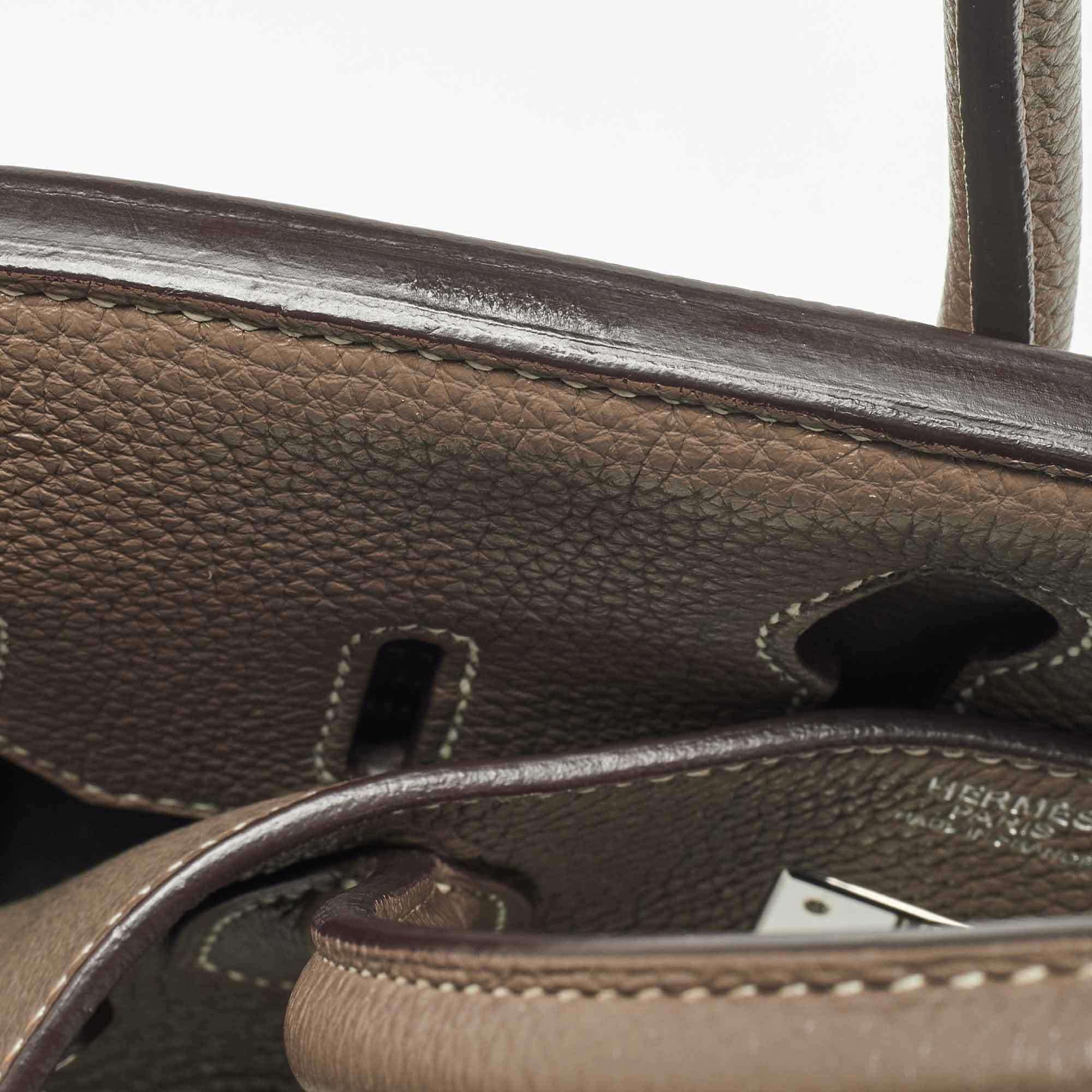 Hermes Etoupe Taurillion Clemence Leather Palladium Finish Birkin 30 Bag For Sale 15