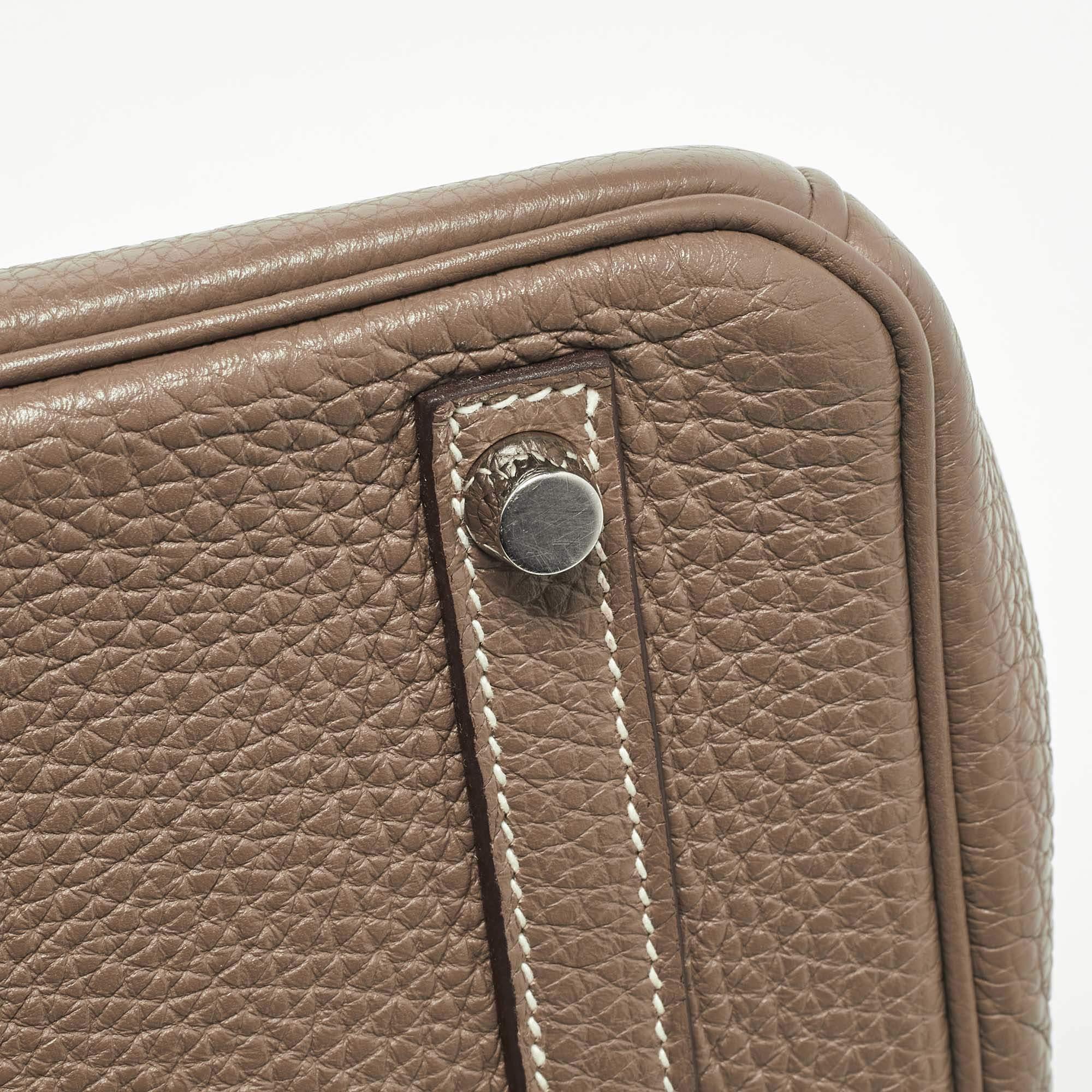 Women's Hermes Etoupe Taurillion Clemence Leather Palladium Finish Birkin 30 Bag For Sale