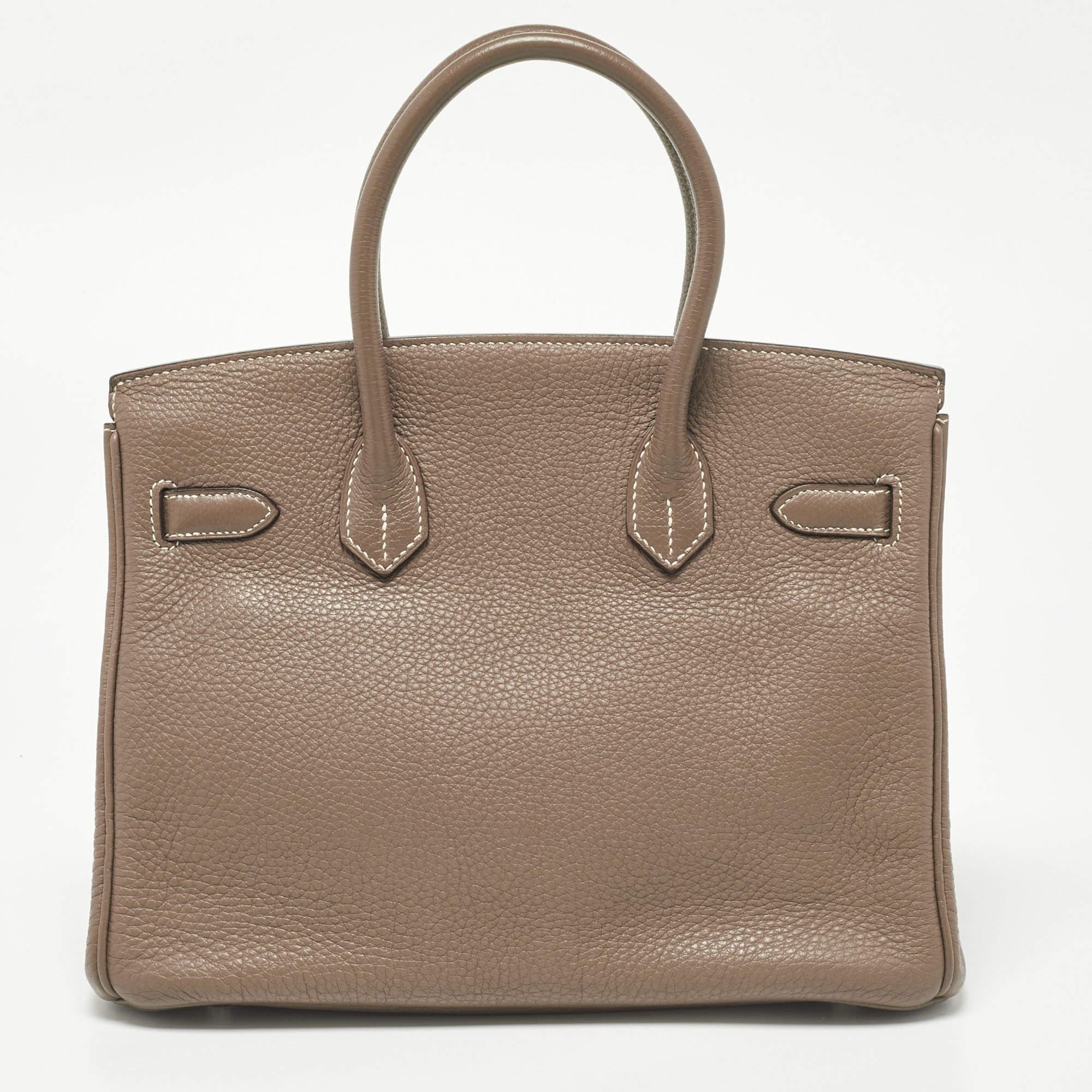 Hermes Etoupe Taurillion Clemence Leather Palladium Finish Birkin 30 Bag For Sale 1