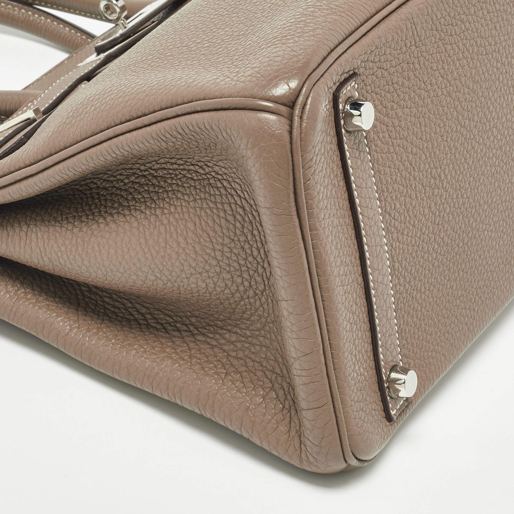 Hermes Etoupe Taurillion Clemence Leather Palladium Finish Birkin 30 Bag For Sale 3