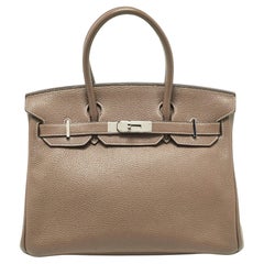 Hermes Etoupe Taurillion Clemence Cuir Palladium Finish Sac Birkin 30