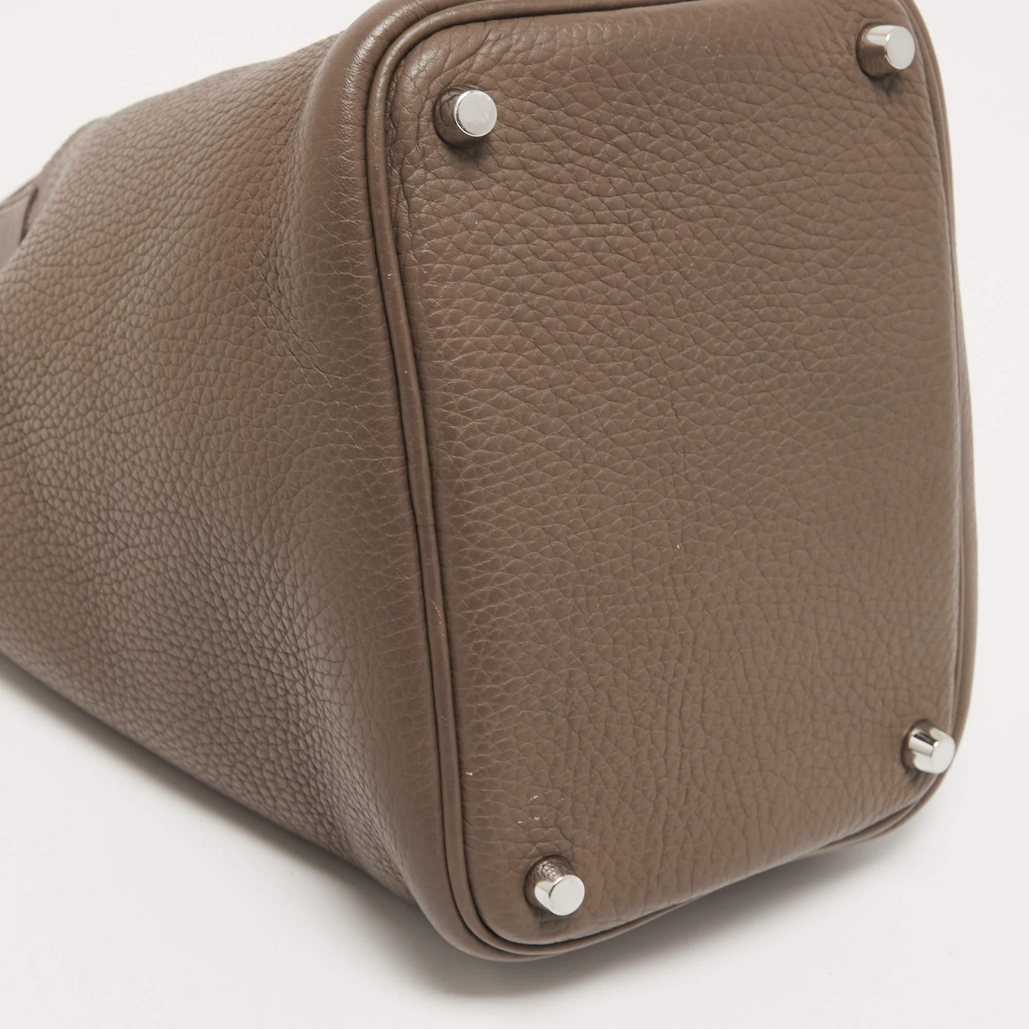 Hermes Etoupe Taurillon Clemence Leather Picotin Lock 18 Bag 6