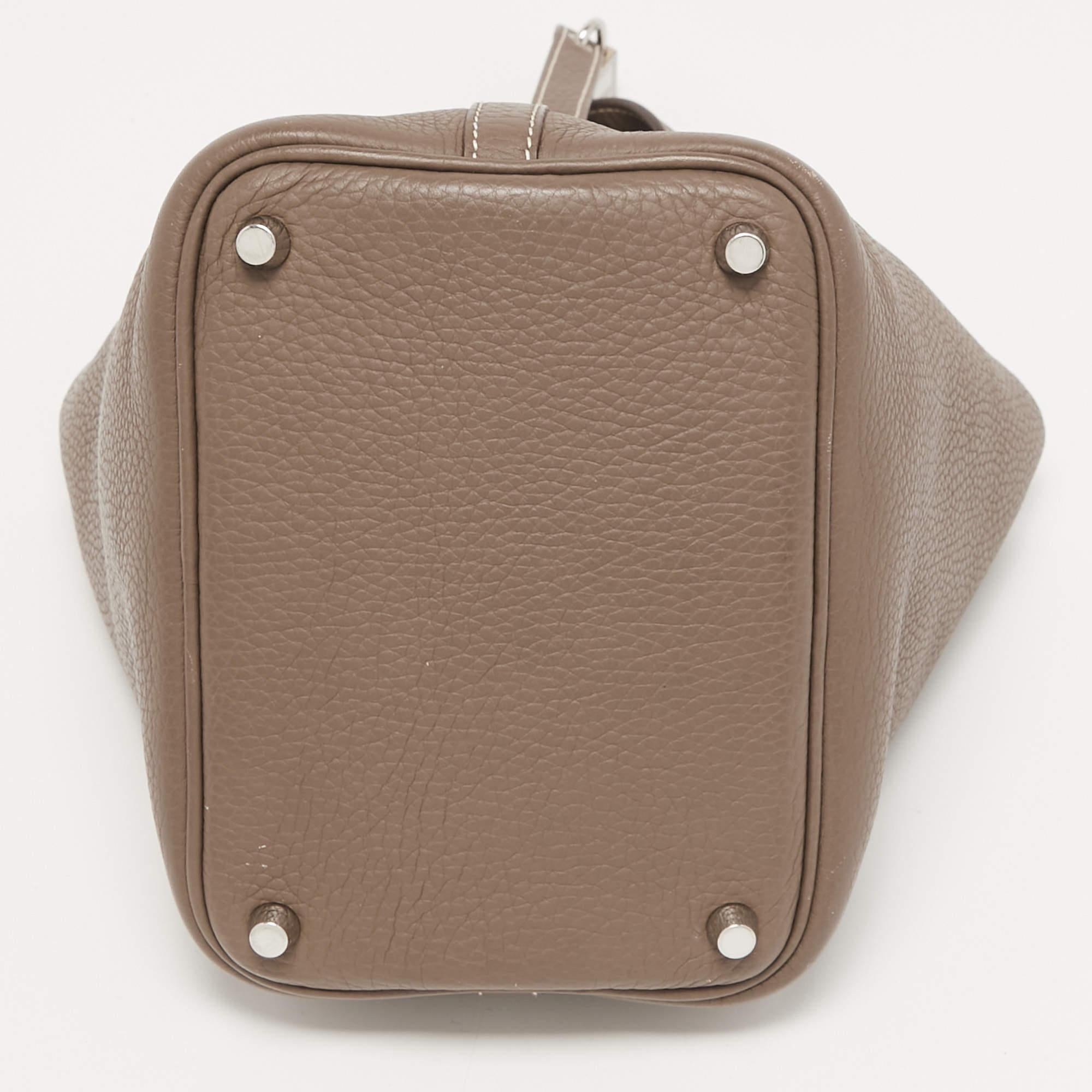 Women's Hermes Etoupe Taurillon Clemence Leather Picotin Lock 18 Bag