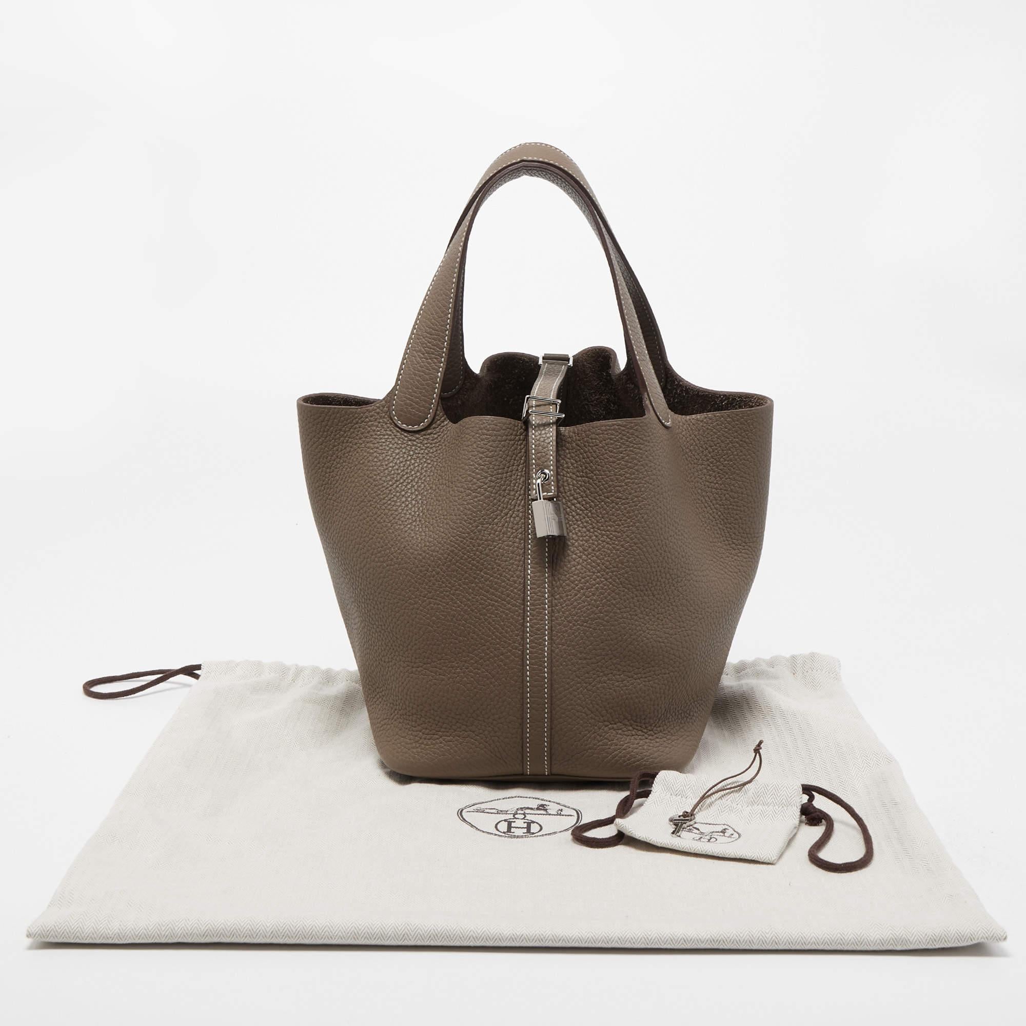 Hermes Etoupe Taurillon Clemence Leather Picotin Lock 22 Bag 6