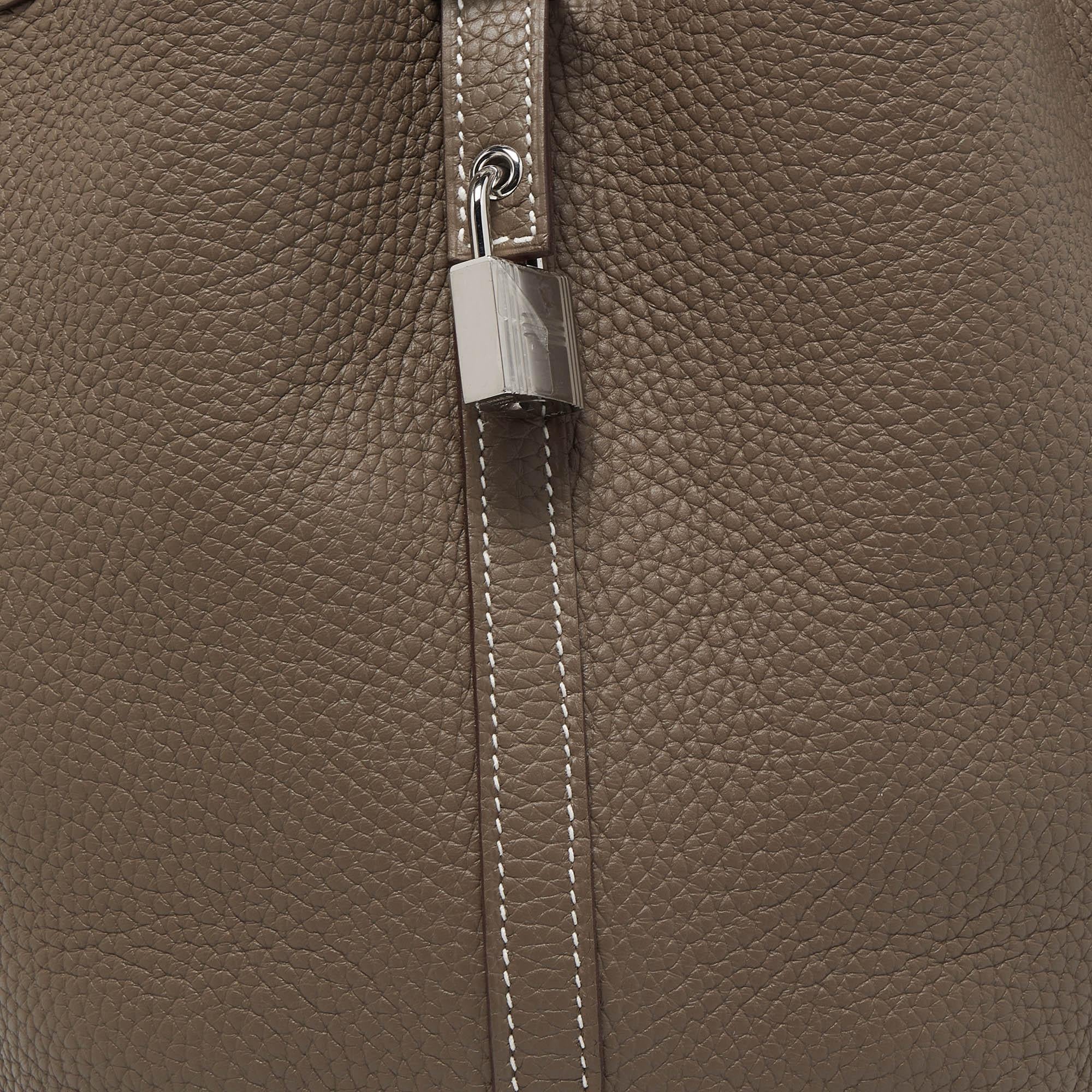 Hermes Etoupe Taurillon Clemence Leather Picotin Lock 22 Bag 10