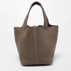 Hermes Etoupe Taurillon Clemence Leather Picotin Lock 22 Bag