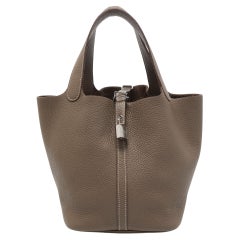 Hermes Etoupe Taurillon Clemence Leather Picotin Lock 22 Bag