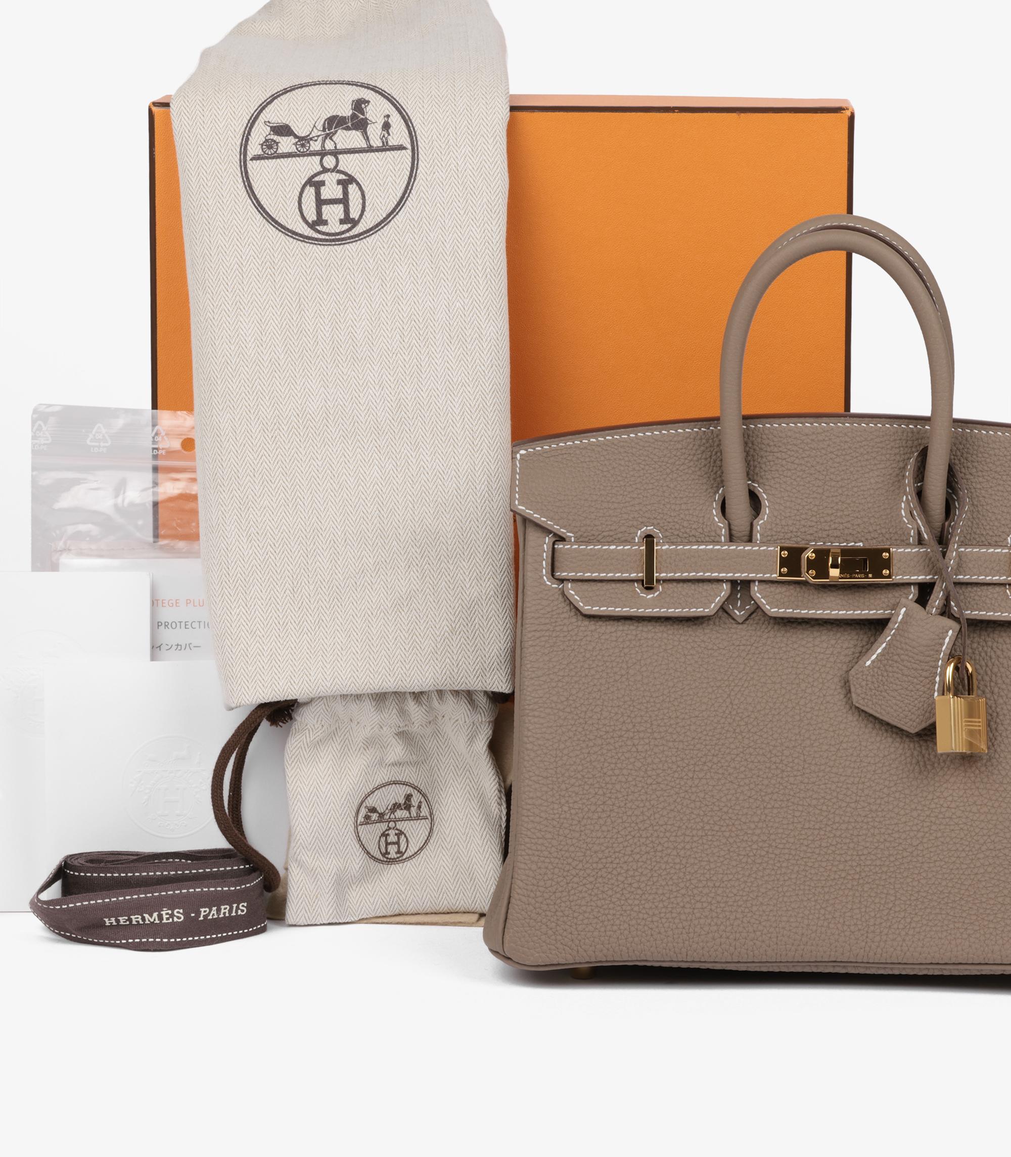 Hermès Etoupe Togo Leather Birkin 25cm Retourne en vente 6