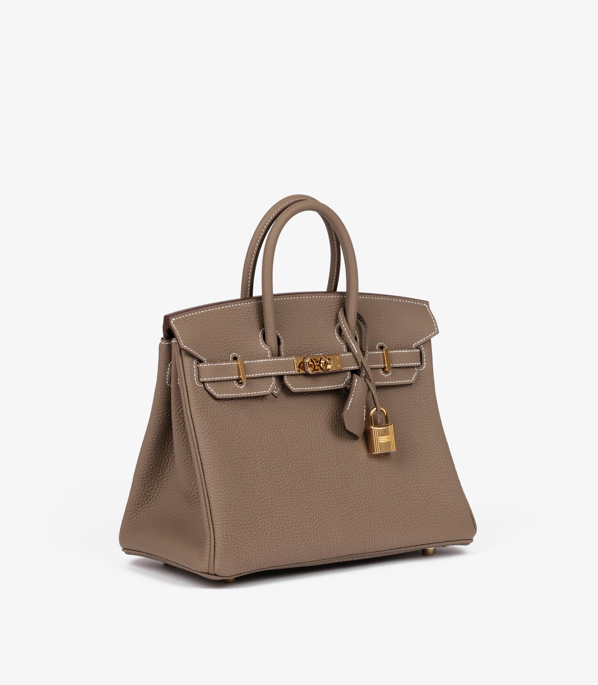 Marron Hermès Etoupe Togo Leather Birkin 25cm Retourne en vente