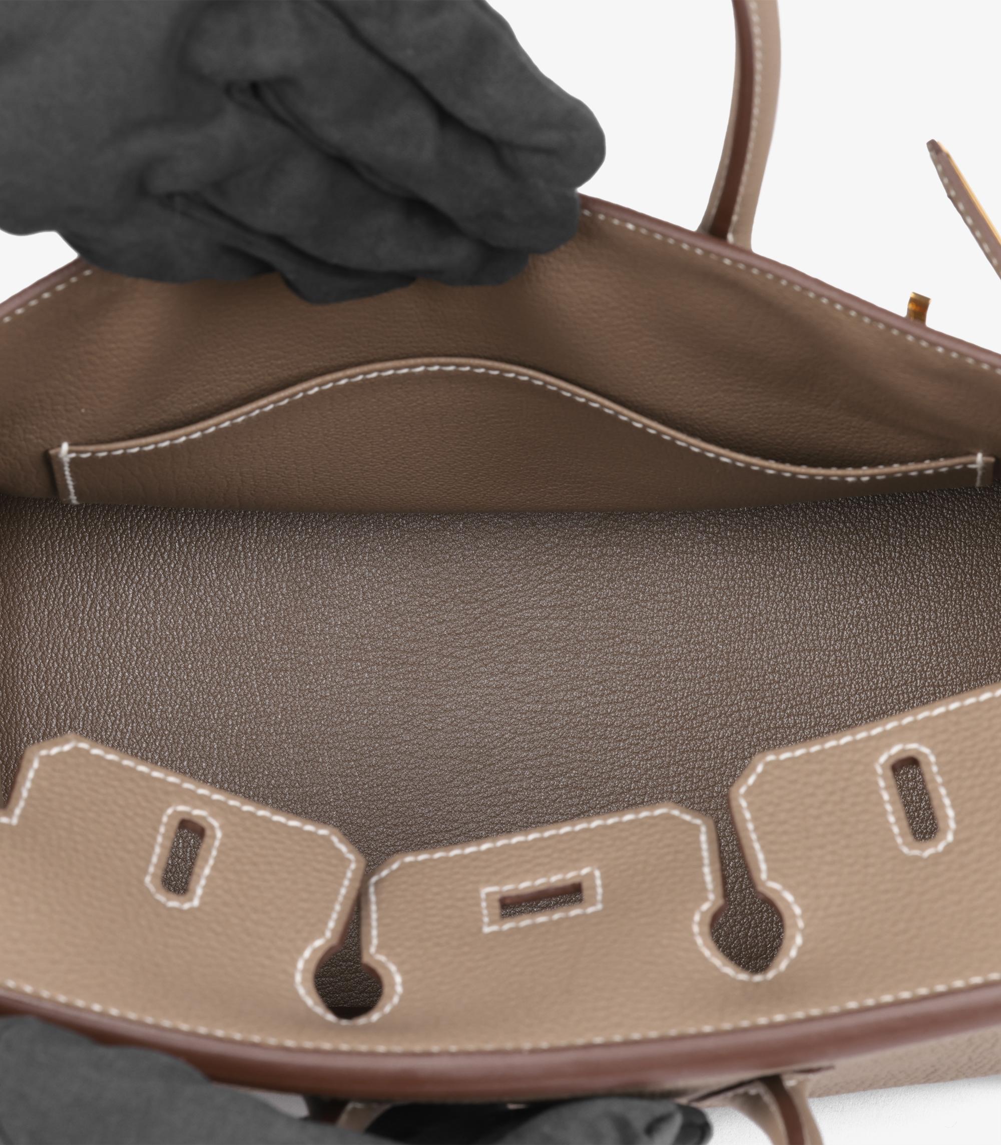 Hermès Etoupe Togo Leather Birkin 25cm Retourne en vente 3