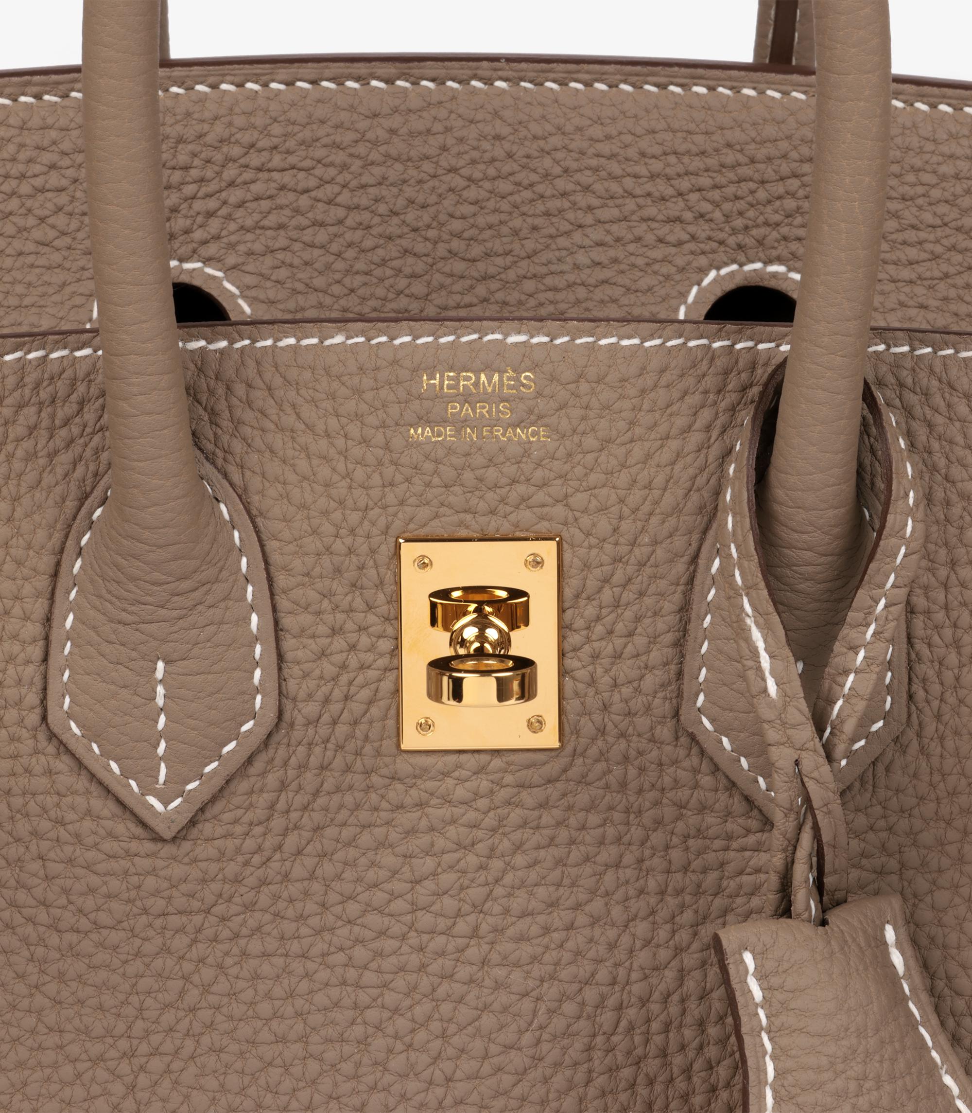 Hermès Etoupe Togo Leather Birkin 25cm Retourne en vente 4