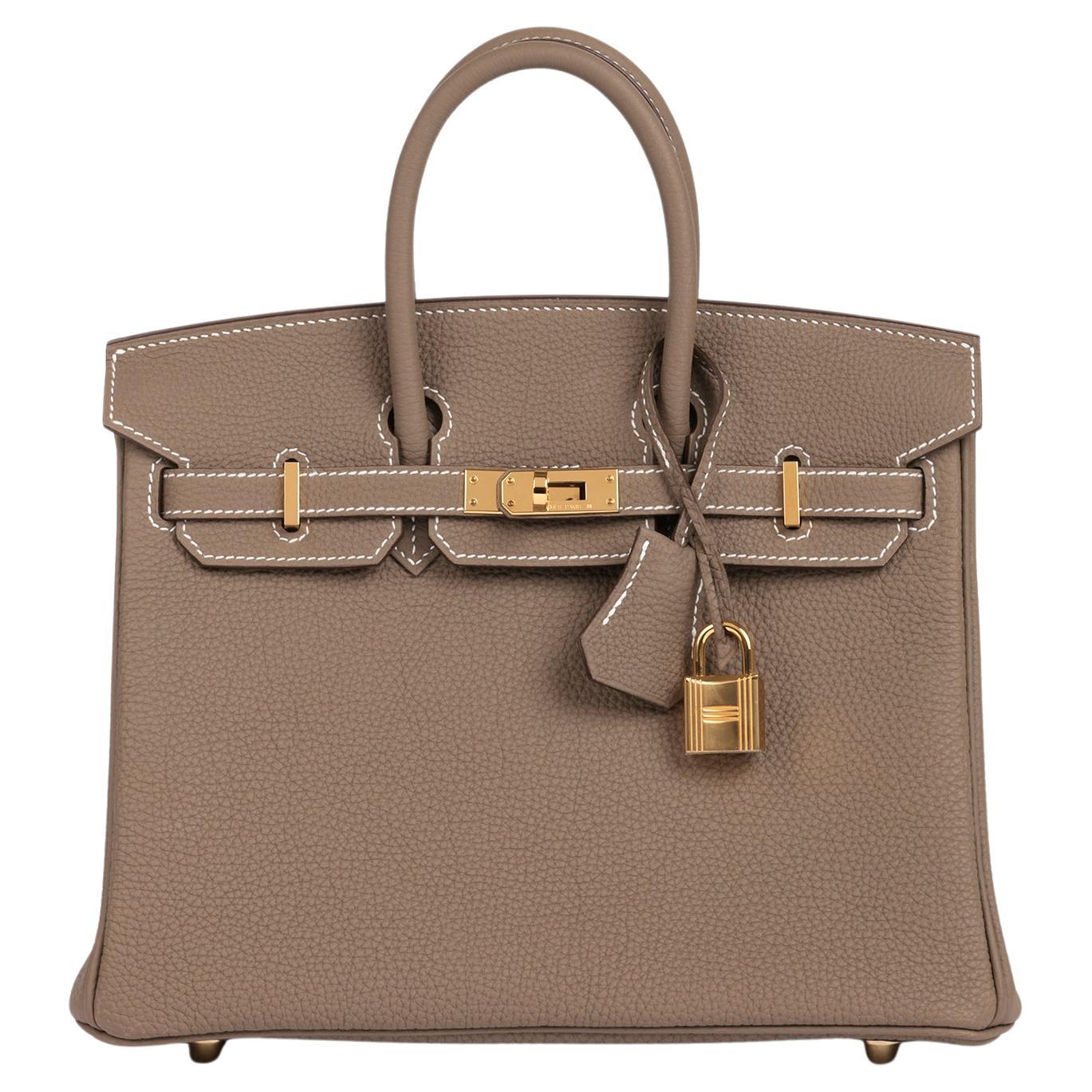 Hermès Etoupe Togo Leather Birkin 25cm Retourne en vente