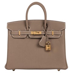 Hermès Etoupe Togo Leather Birkin 25cm Retourne