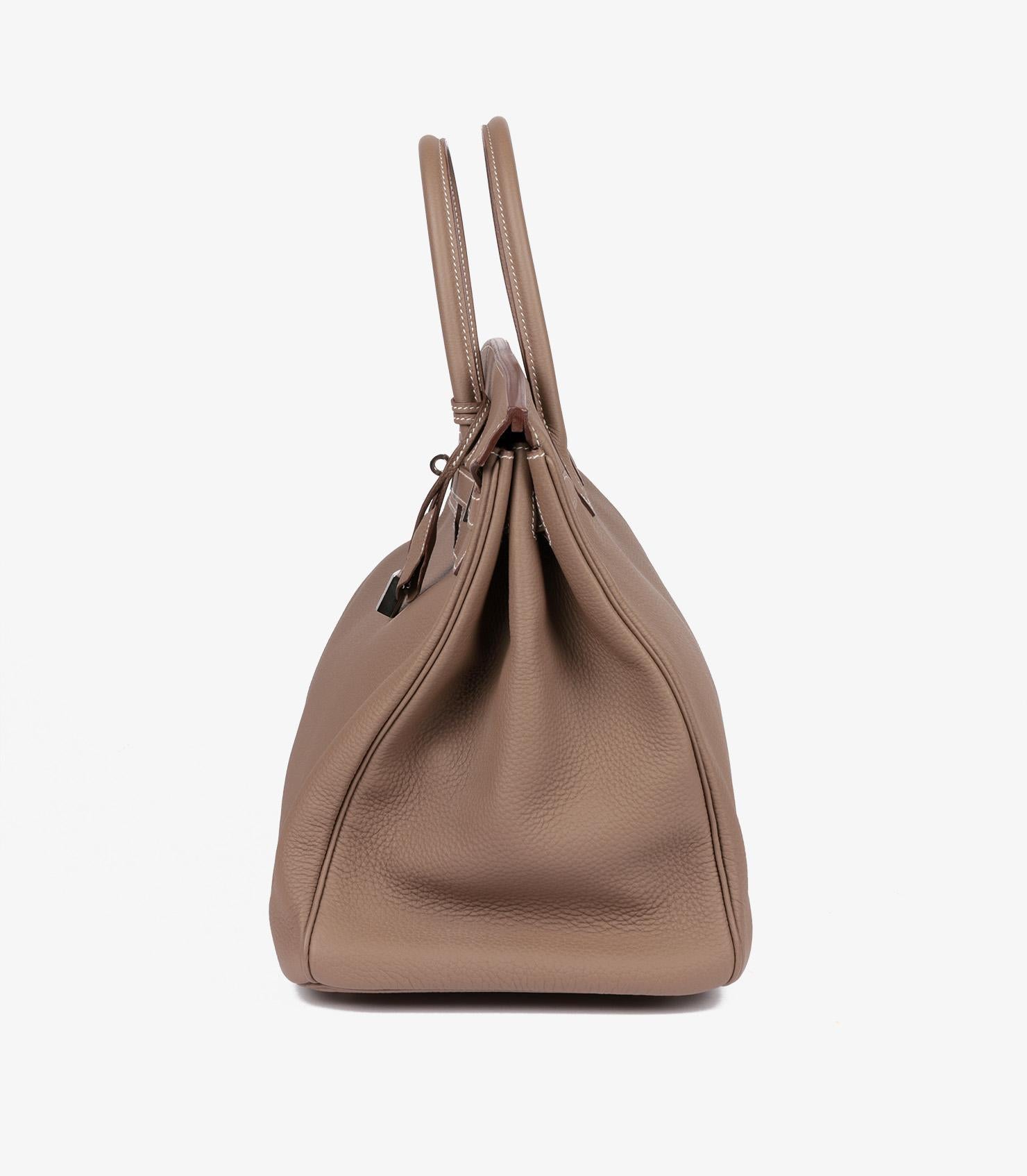 Women's or Men's Hermès Etoupe Togo Leather Birkin 40cm Retourne For Sale