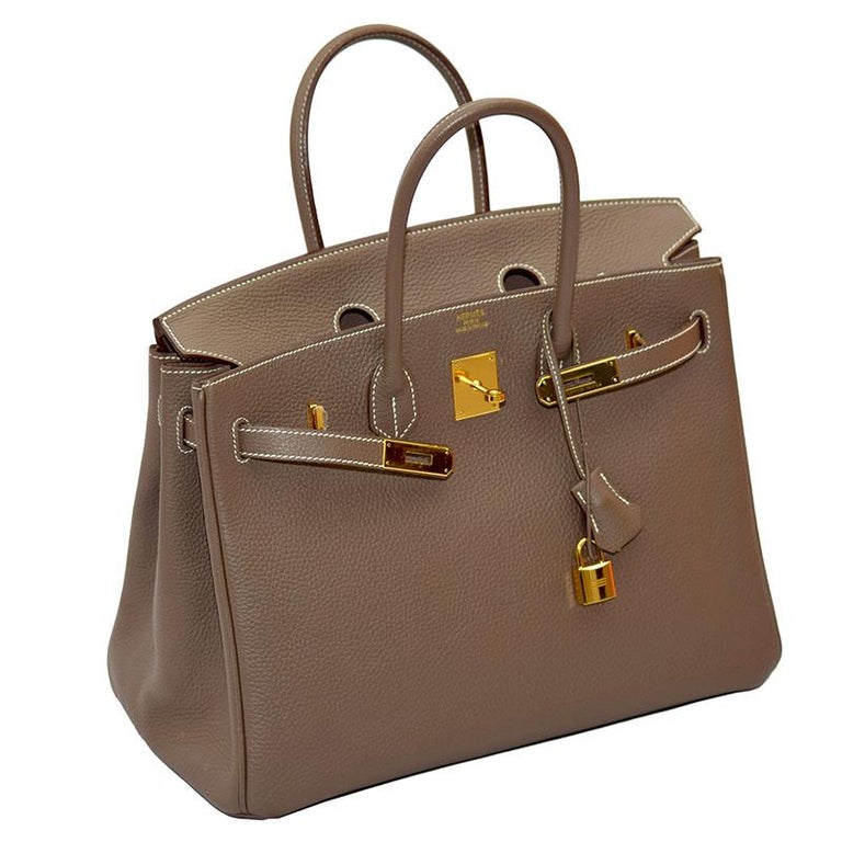 Hermes Etoupe Togo Leather Gold Hardware Birkin 35 Bag For Sale at 1stdibs