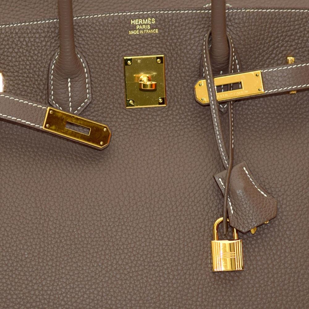 Hermes Etoupe Togo Leather Gold Hardware Birkin 35 Bag 2
