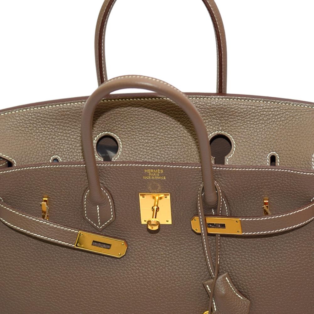 Hermes Etoupe Togo Leather Gold Hardware Birkin 35 Bag 4