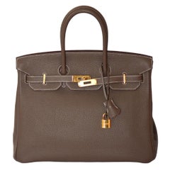Hermes Etoupe Togo Leather Gold Hardware Birkin 35 Bag
