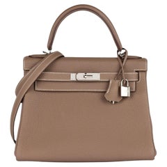 Hermès Etoupe Togo Leather Kelly 28cm Retourne