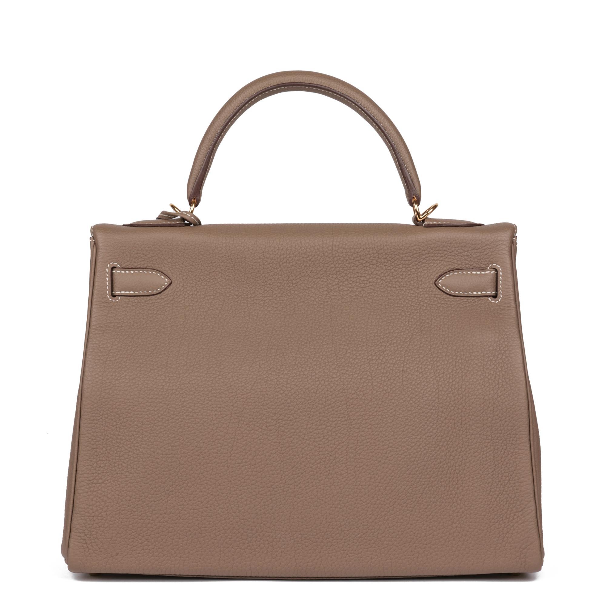 Brown Hermès Etoupe Togo Leather Kelly 32cm Retourne For Sale