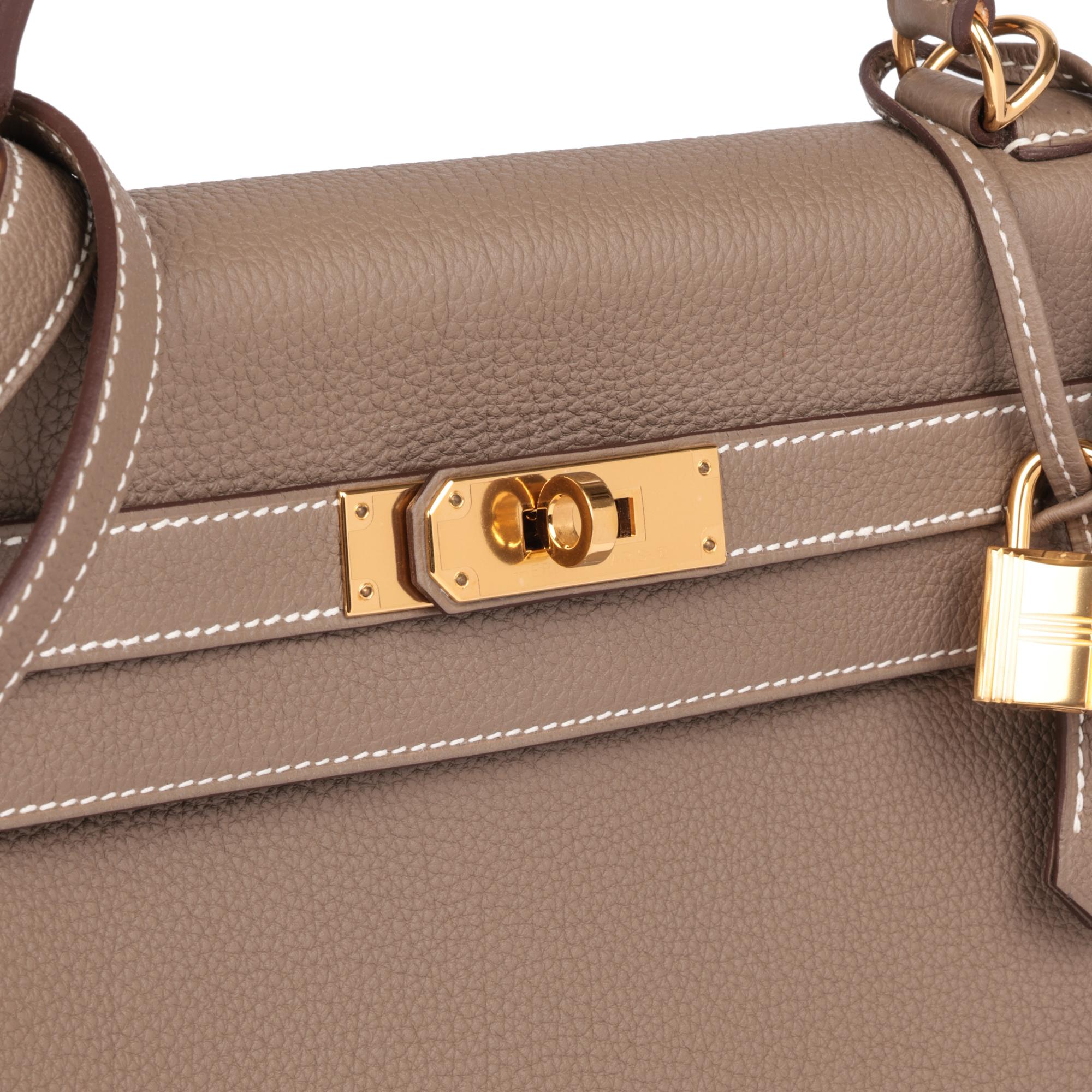 Women's Hermès Etoupe Togo Leather Kelly 32cm Retourne For Sale