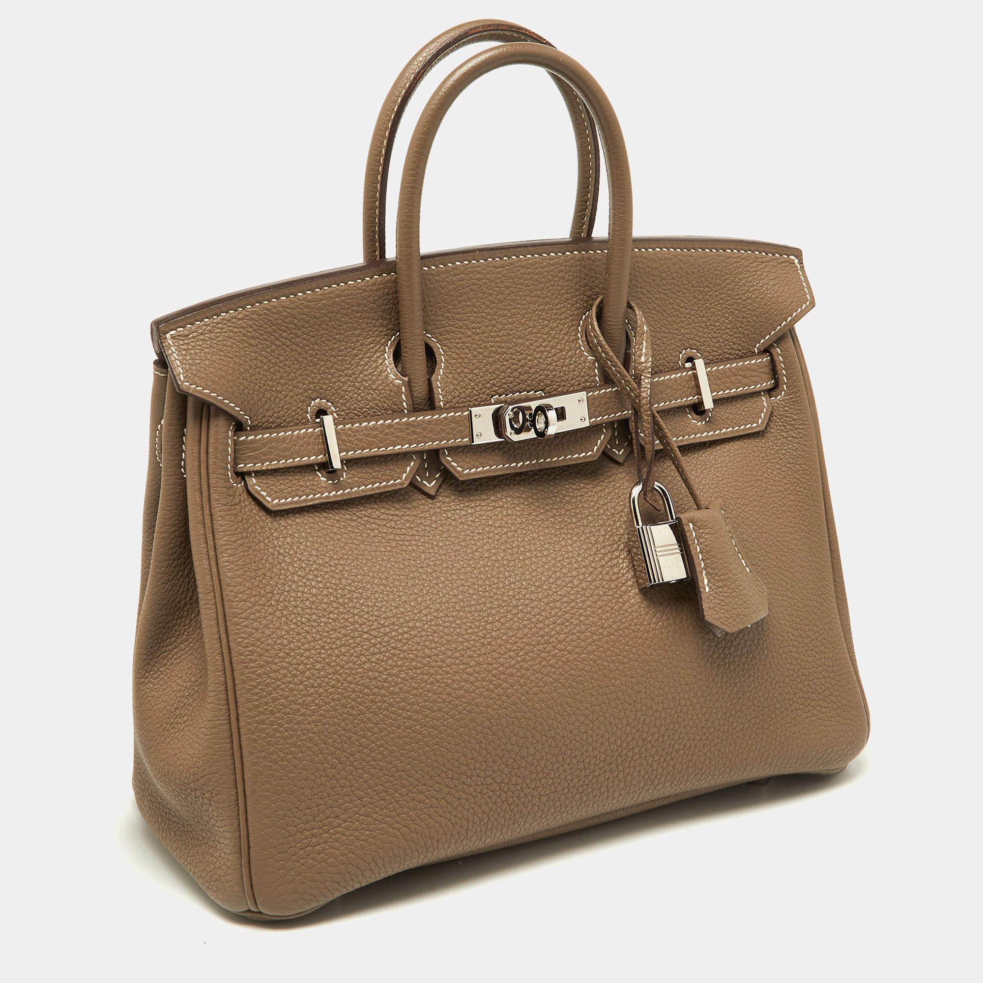 Brown Hermes Etoupe Togo Leather Palladium Finish Birkin 25 Bag