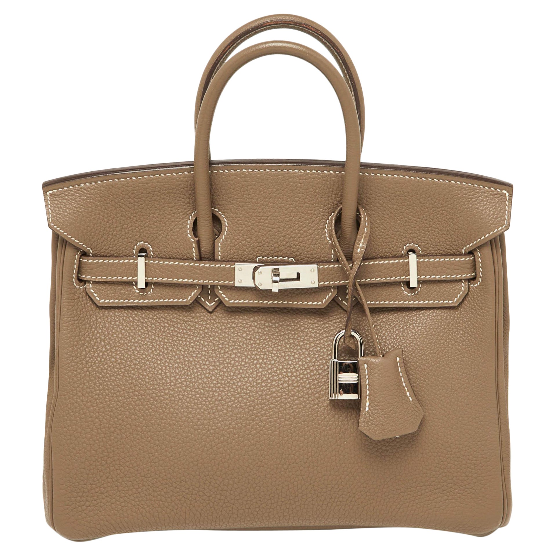 Hermes Etoupe Togo Leather Palladium Finish Birkin 25 Bag