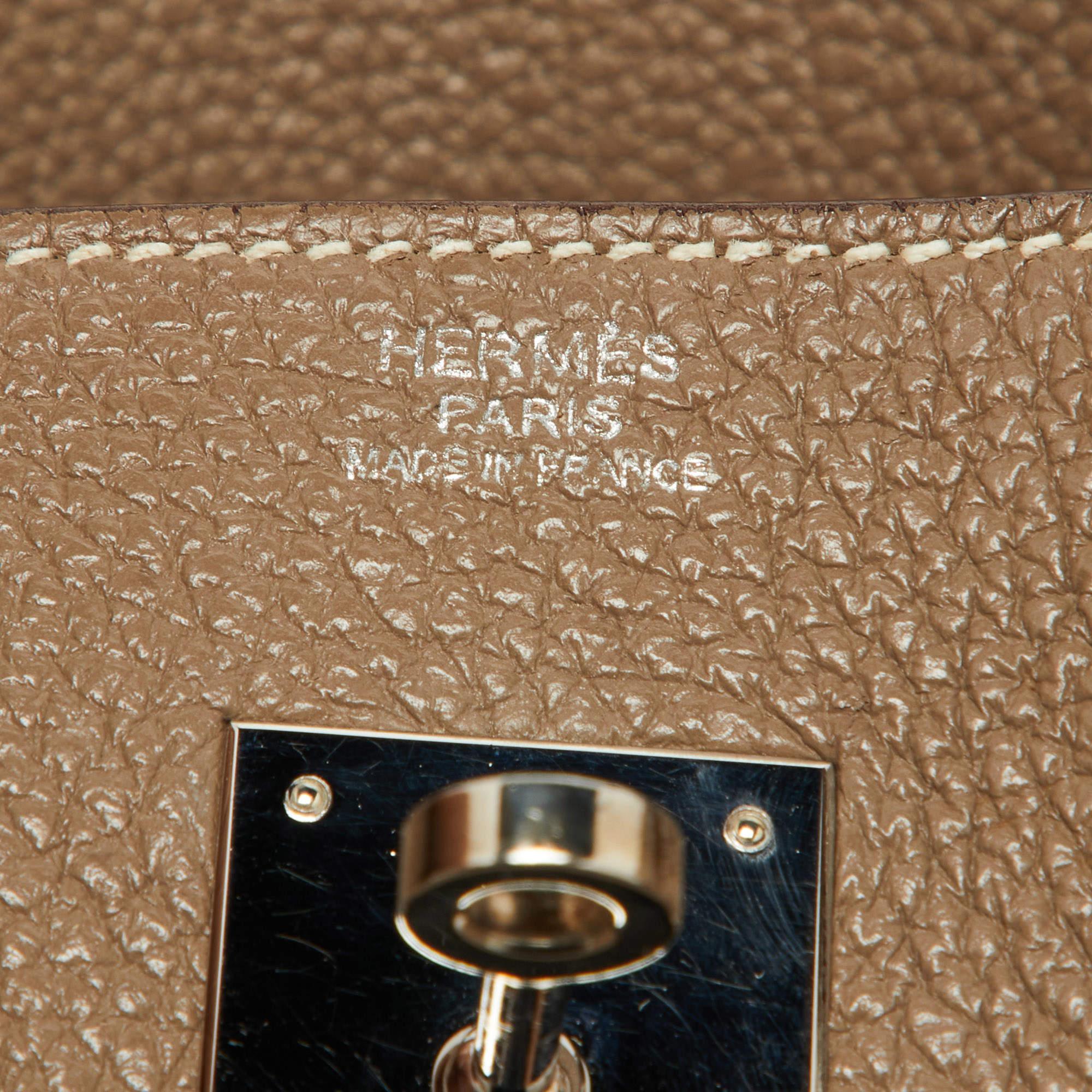 Hermes Etoupe Togo Leder Palladium Finish Birkin 30 Tasche aus Leder im Angebot 8